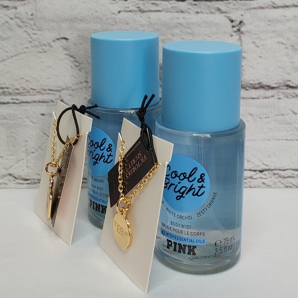 VICTORIA'S SECRET 'PINK' 'COOL & BRIGHT' 4-PIECE BODY MIST & BOTTLE CHARMS SET - Picture 4 of 16